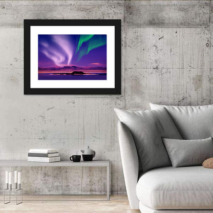 Violet Aurora Over Island Lake Wall Art