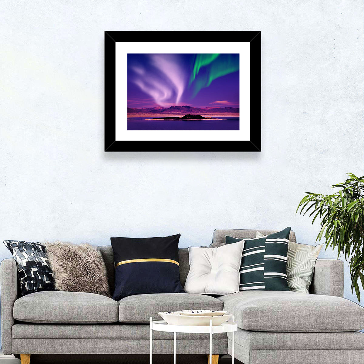 Violet Aurora Over Island Lake Wall Art