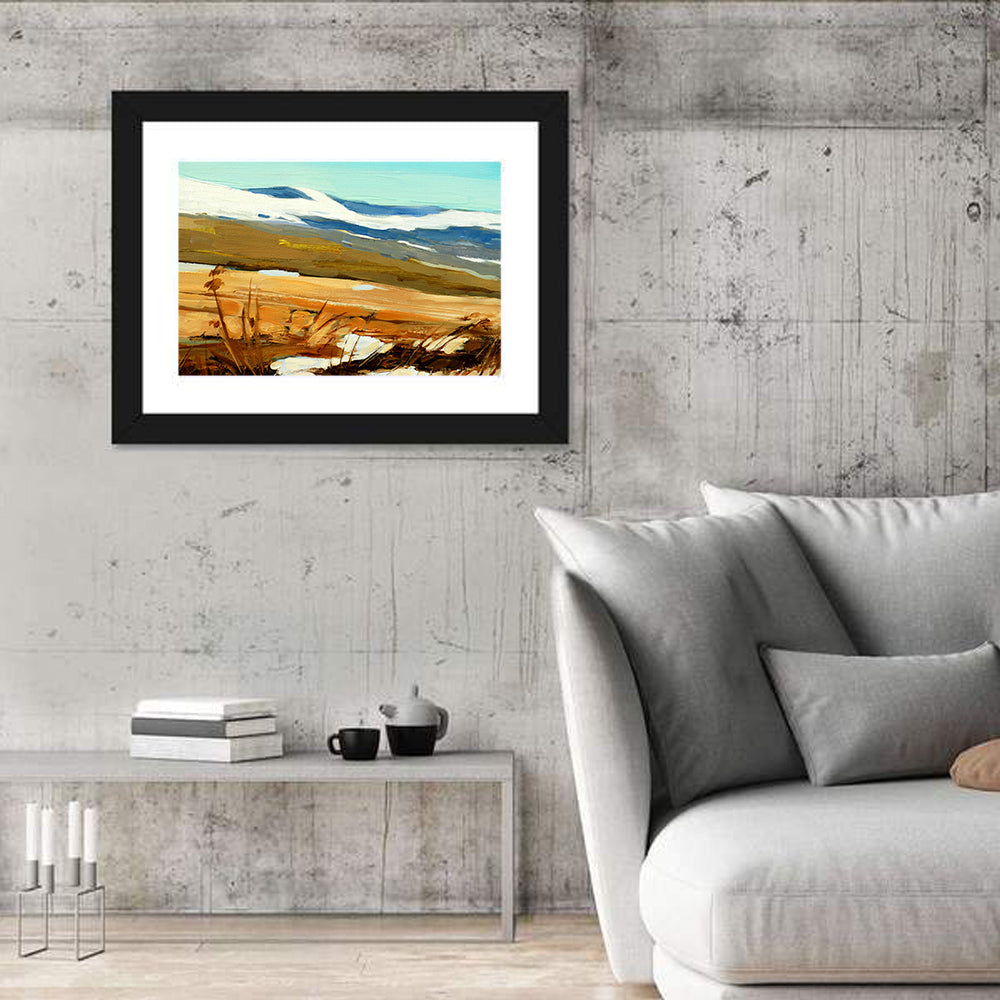 Spanish Mountain Abstract Wall Art in a room, landscape
