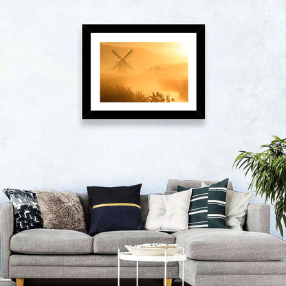 Golden Dutch Windmill Sunrise Wall Art