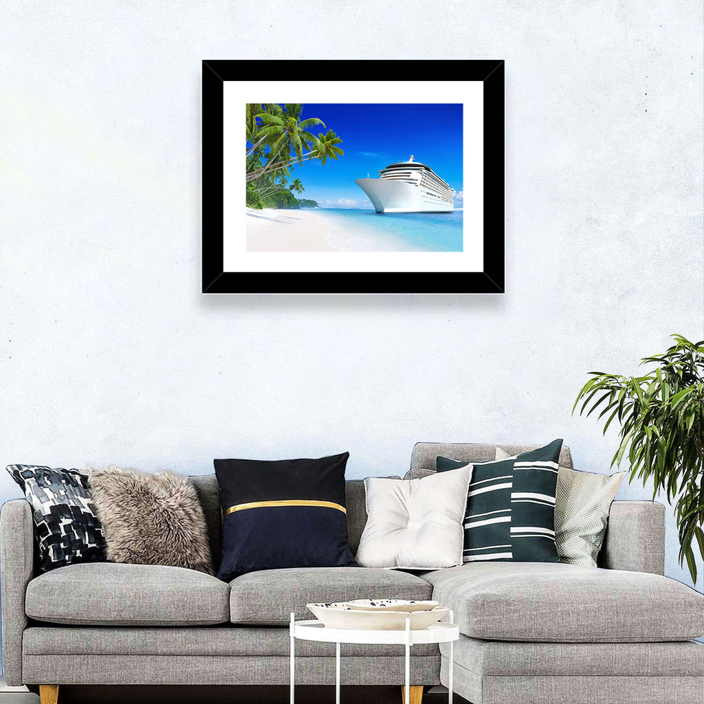 Cruise Ship Beside Tropical Beach Wall Art