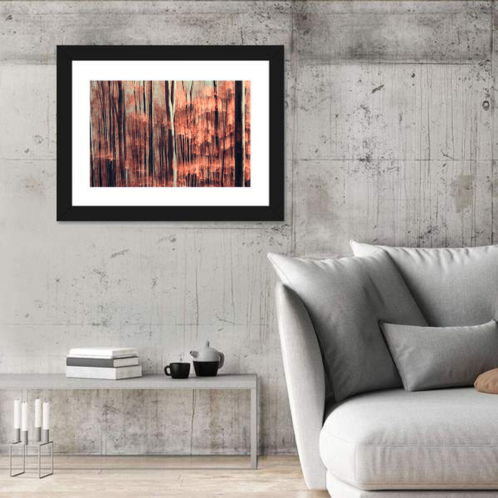 Autumn Forest Blur Wall Art in a room, landscape
