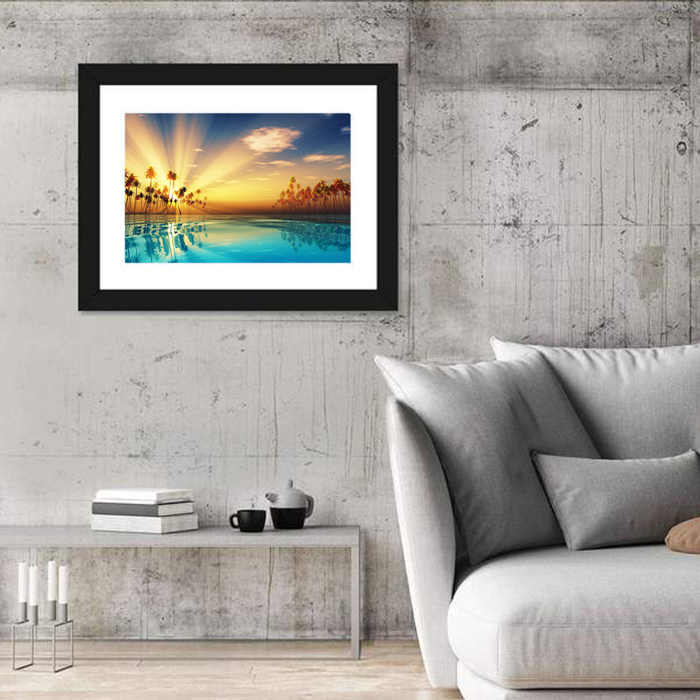 Turquoise Sunset Over Palm Island Wall Art
