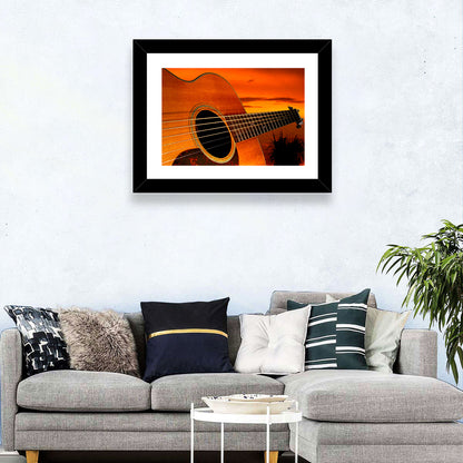 Sunset Acoustic Guitar Silhouette Wall Art
