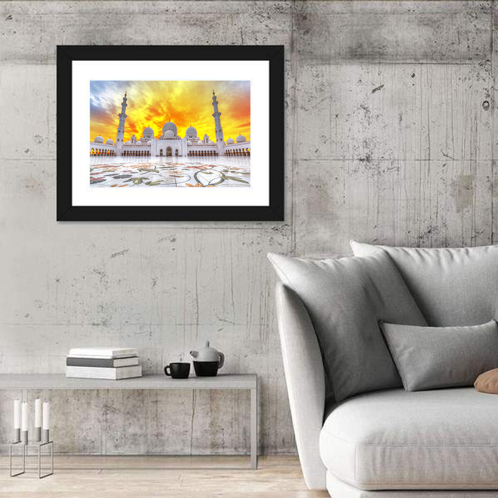 Sheikh Zayed Grand Mosque at Sunset Wall Art in a room, landscape