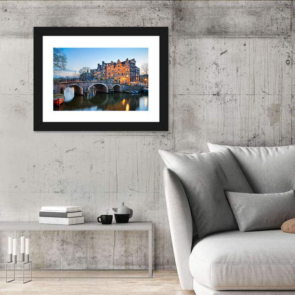 Brouwersgracht Canal Bridge at Dusk Wall Art in a room, landscape