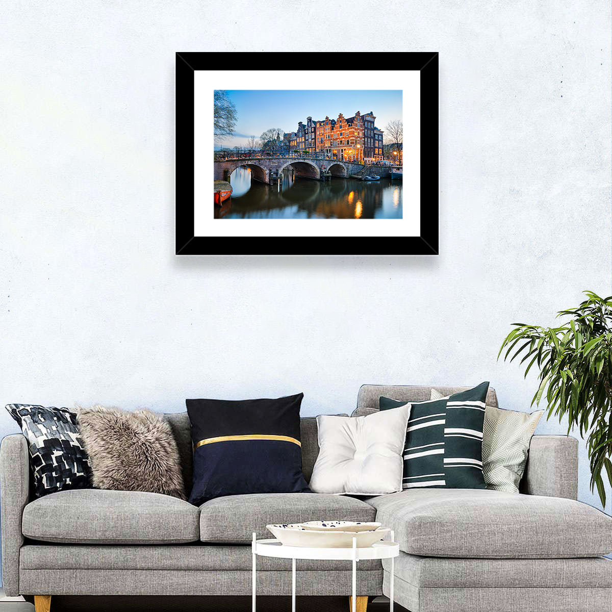 Brouwersgracht Canal Bridge at Dusk Wall Art in a room, landscape