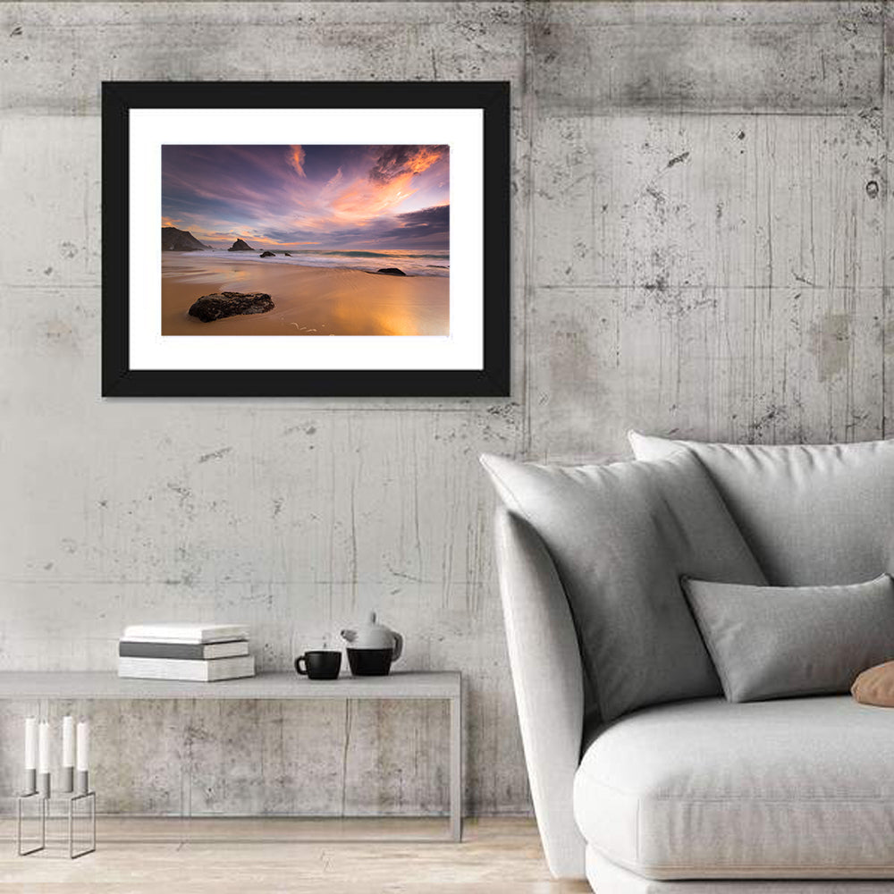 Adraga Beach Sunset Wall Art in a room, landscape