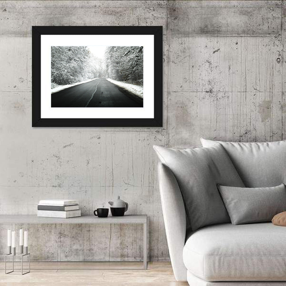 Glowing Winter Road Wall Art in a room, landscape