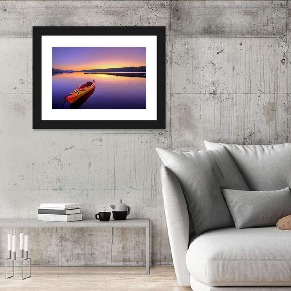 Bright Orange Kayak at Sunset Wall Art in a room, landscape