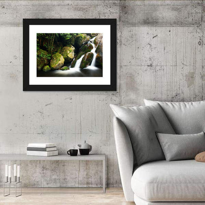 Rainforest Waterfall with Moss Covered Boulders Wall Art