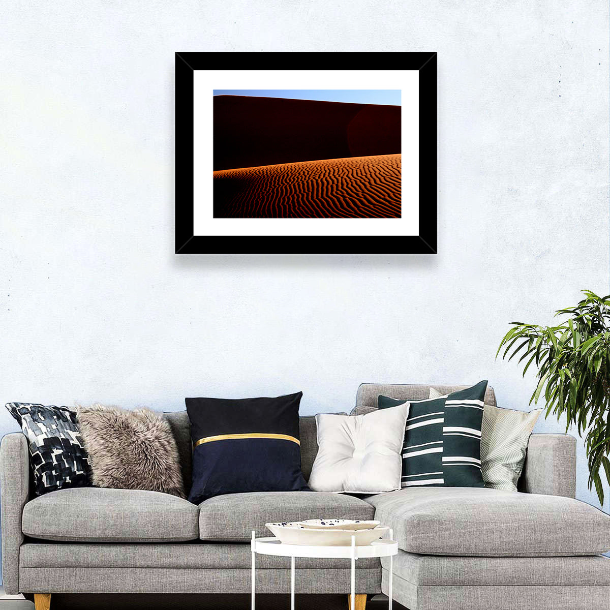 Golden Hour Sand Dunes Wall Art in a room, landscape