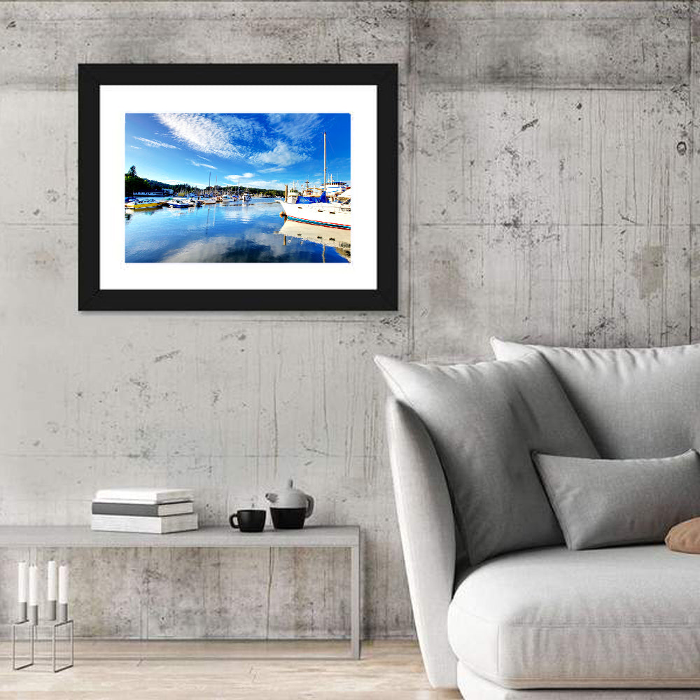Tacoma Marina Reflections Wall Art in a room, landscape
