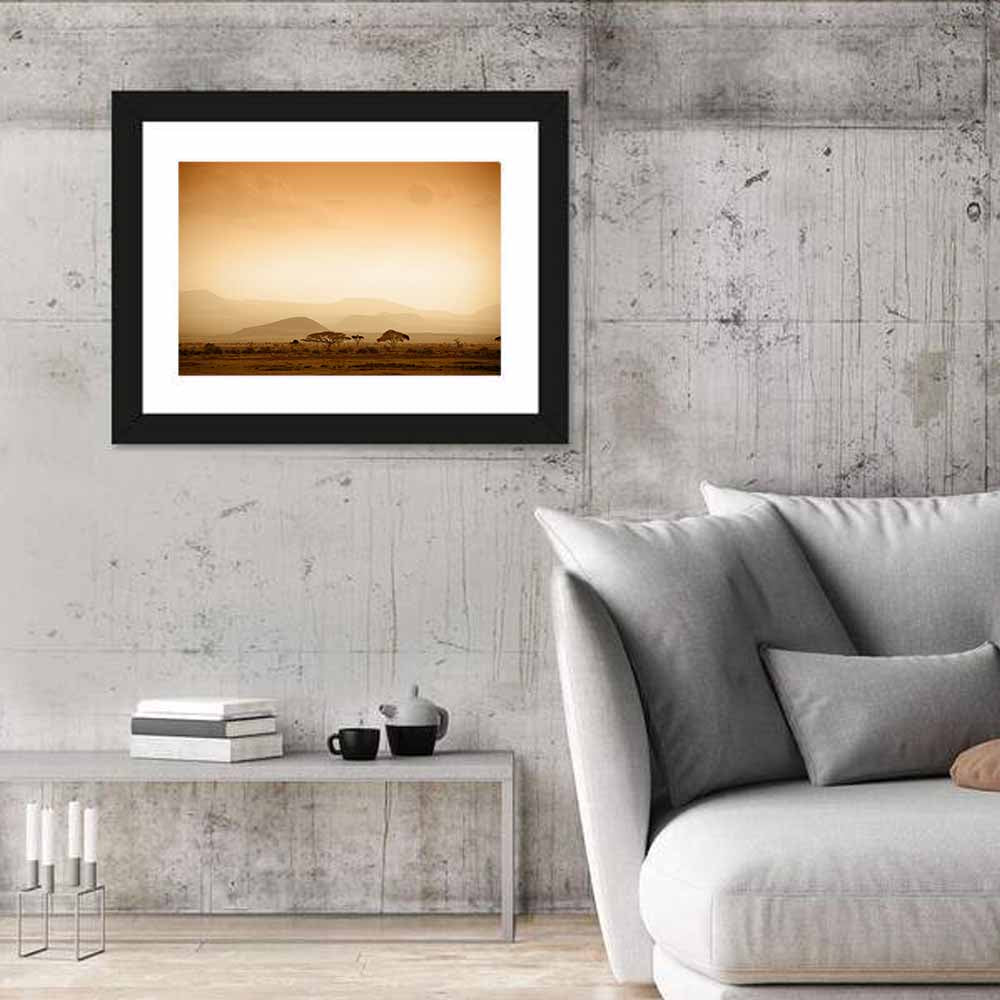 Hazy Savannah at Dawn Wall Art in a room, landscape