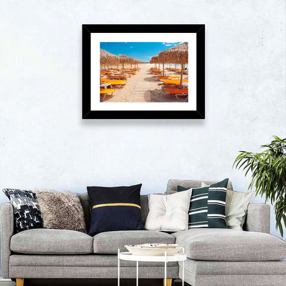 Beach Boardwalk with Orange Loungers Wall Art