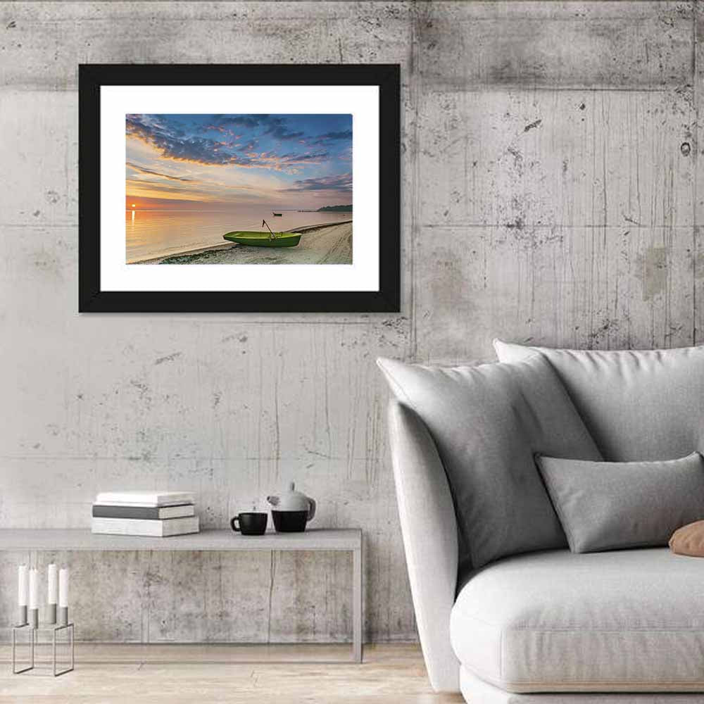 Green Rowboat at Sunrise Wall Art