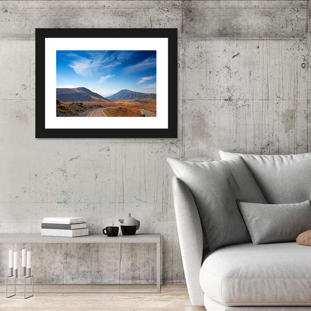 Mount Aso Winding Road Wall Art in a room, landscape
