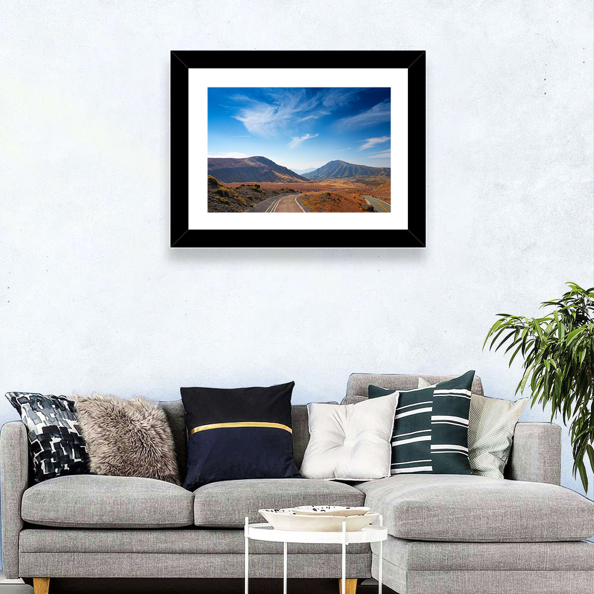 Mount Aso Winding Road Wall Art in a room, landscape