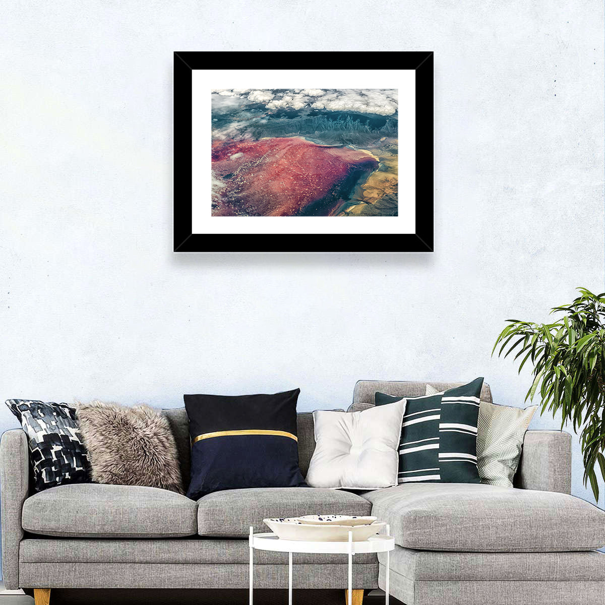 Lake Natron Aerial View Wall Art in a room, landscape