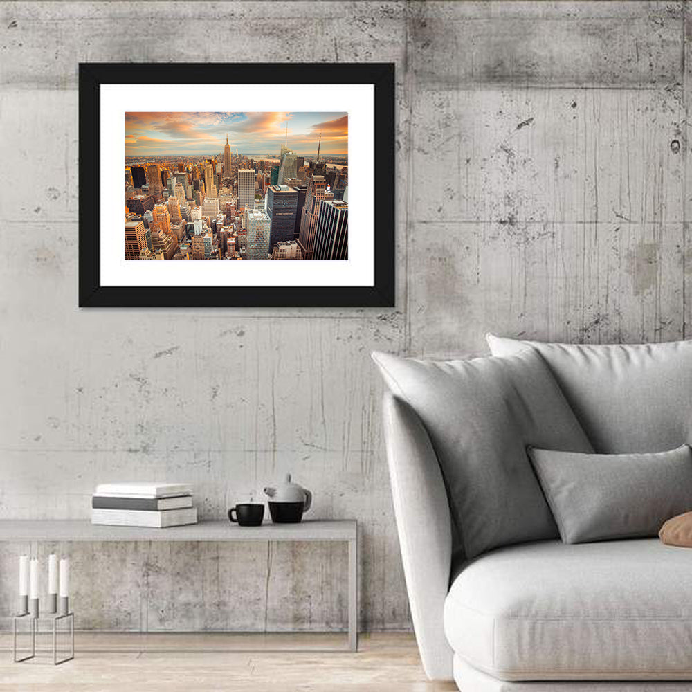 Midtown Manhattan Skyline at Sunset Wall Art in a room, landscape