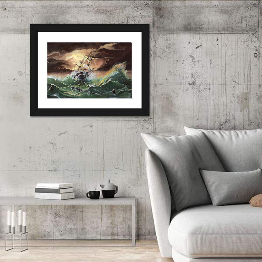 Ship in a Sea Storm Wall Art