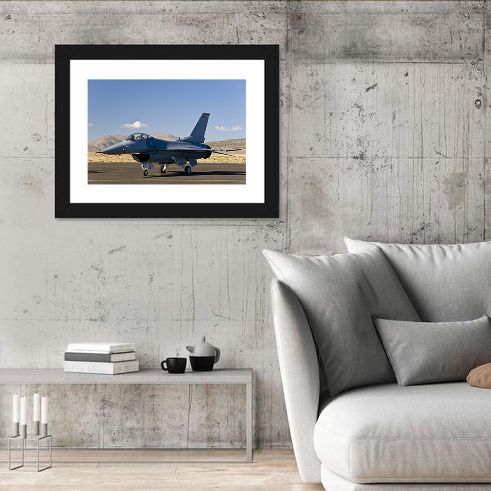 Fighter Jet Side Profile on Runway Wall Art in a room, landscape