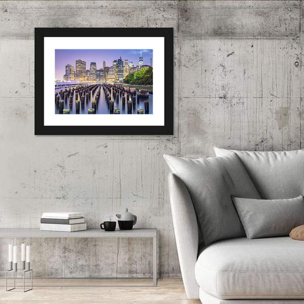 Manhattan Skyline at Twilight Wall Art in a room, landscape