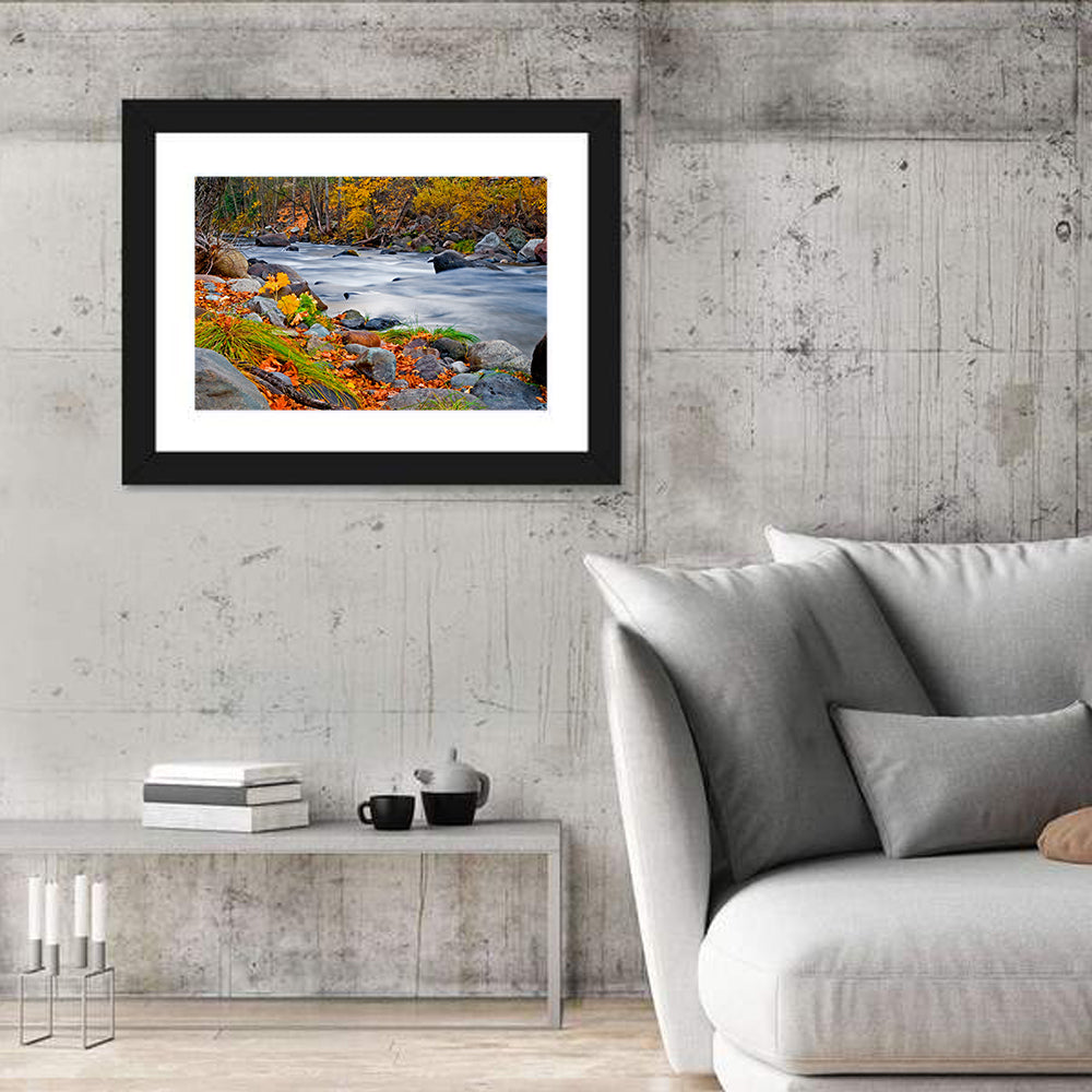Golden Autumn Forest Creek Wall Art