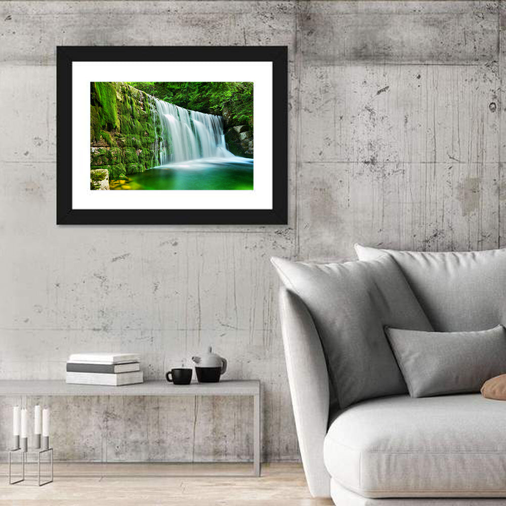 Emerald Lake Cascade Wall Art in a room, landscape