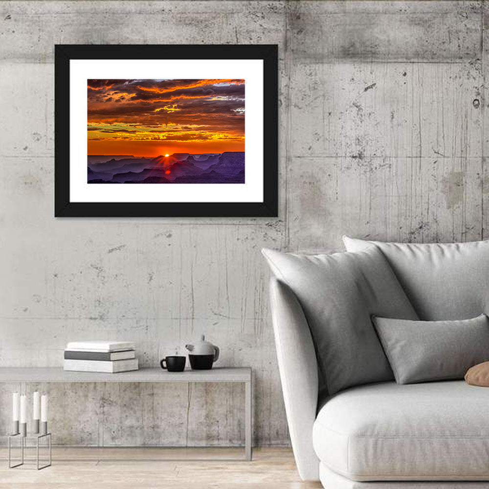 Lipan Point Sunset Sunburst Wall Art in a room, landscape
