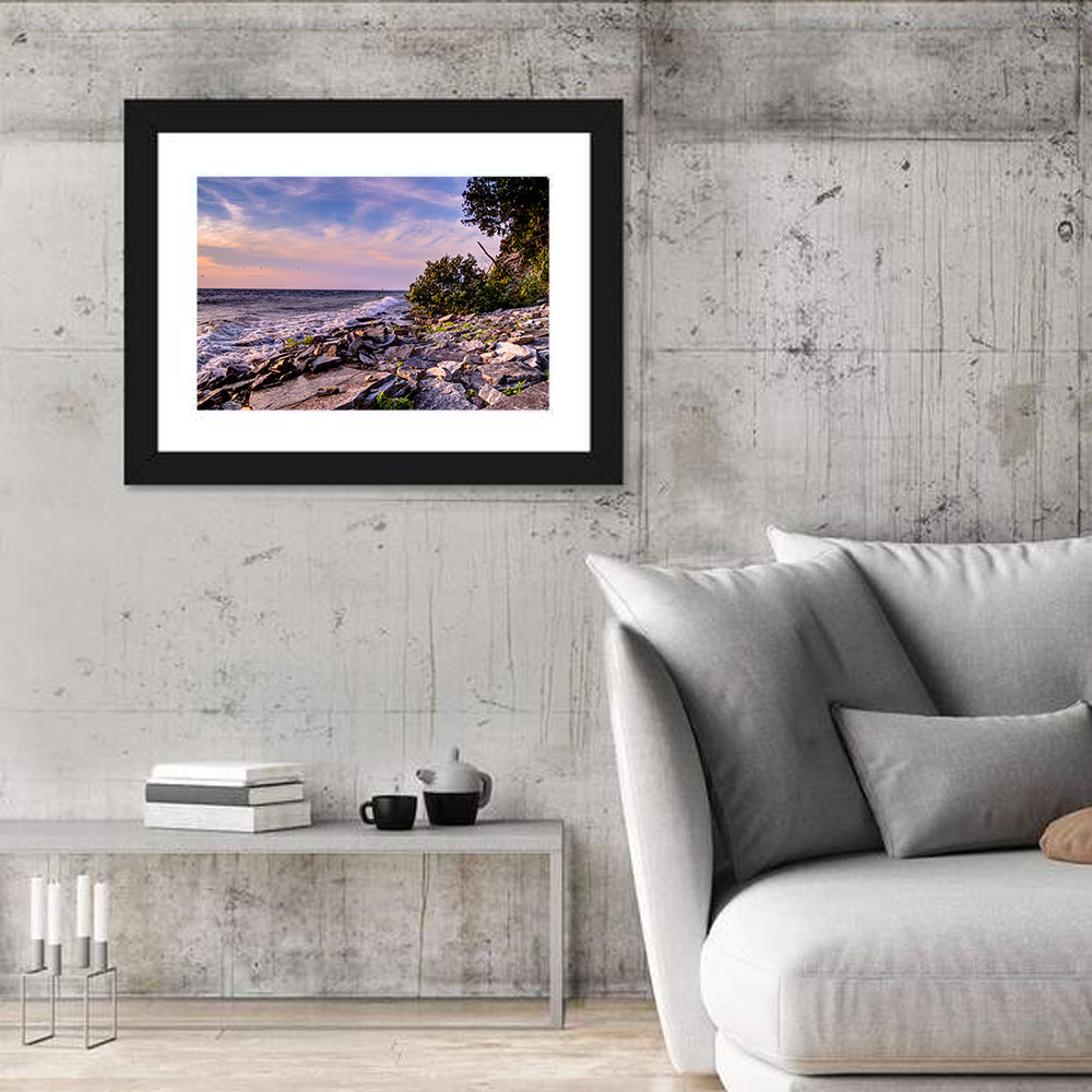 Lake Michigan Rocky Shoreline at Dusk Wall Art