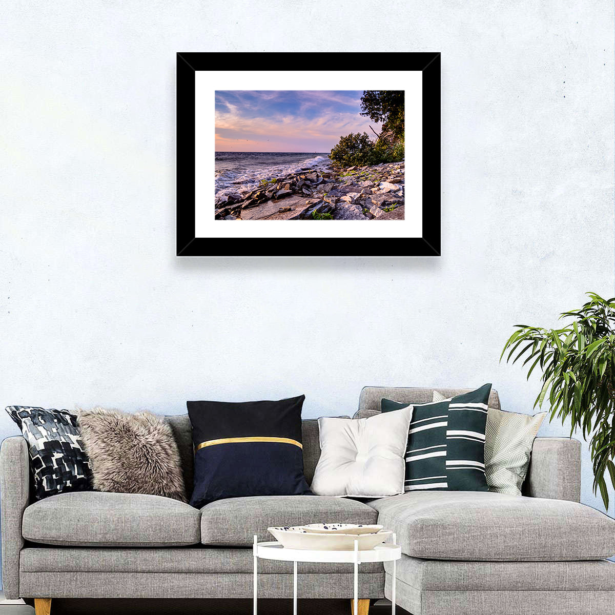 Lake Michigan Rocky Shoreline at Dusk Wall Art