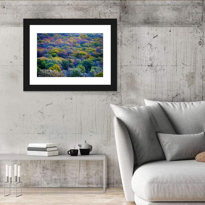 Autumn Canopy Forest with Cabin Roof Wall Art