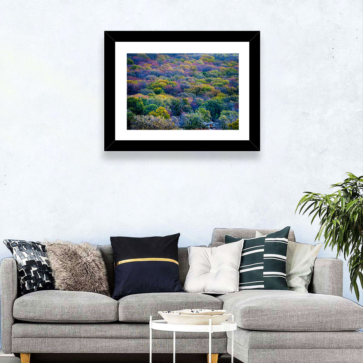 Autumn Canopy Forest with Cabin Roof Wall Art
