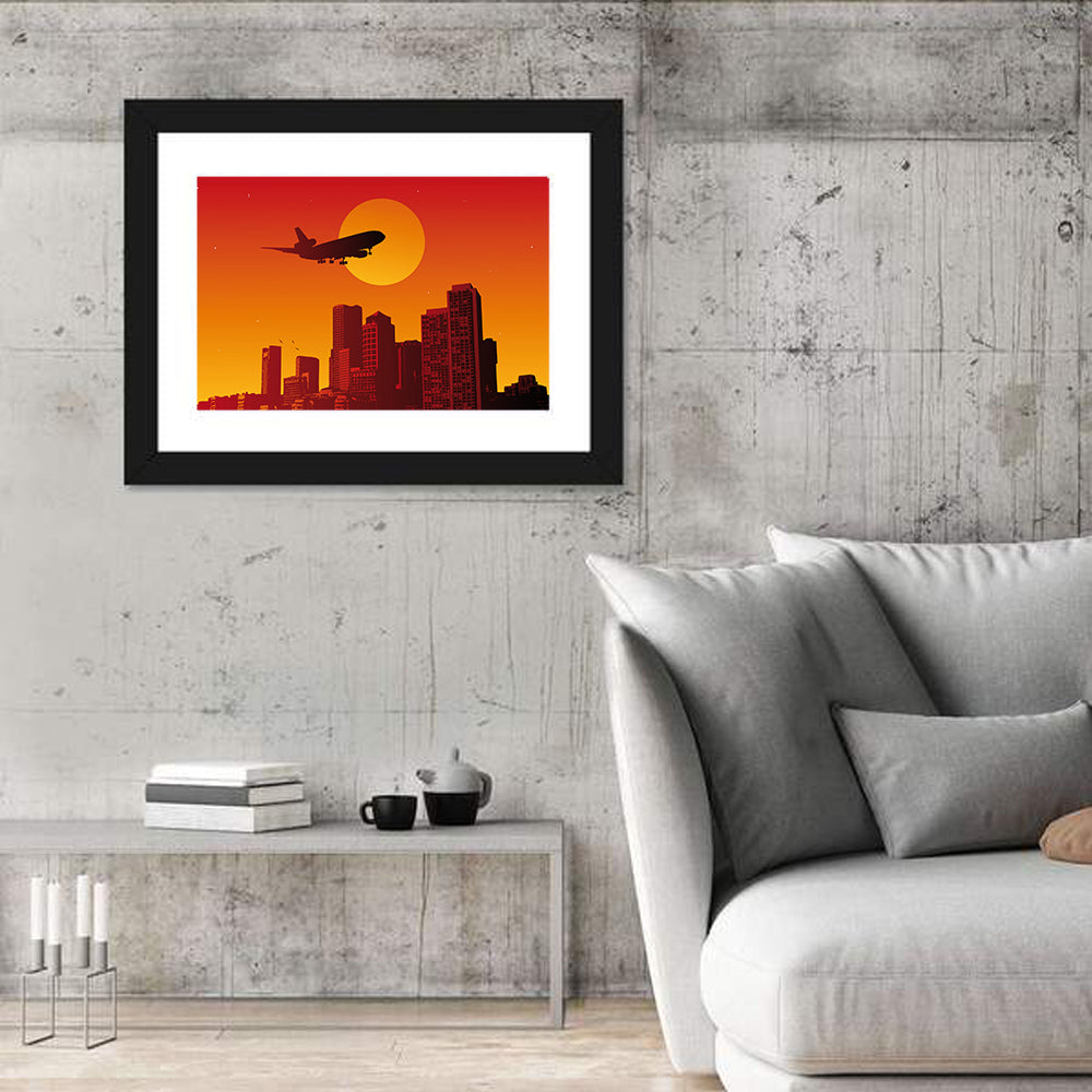 Tri Jet Sunset Skyline Wall Art in a room, landscape