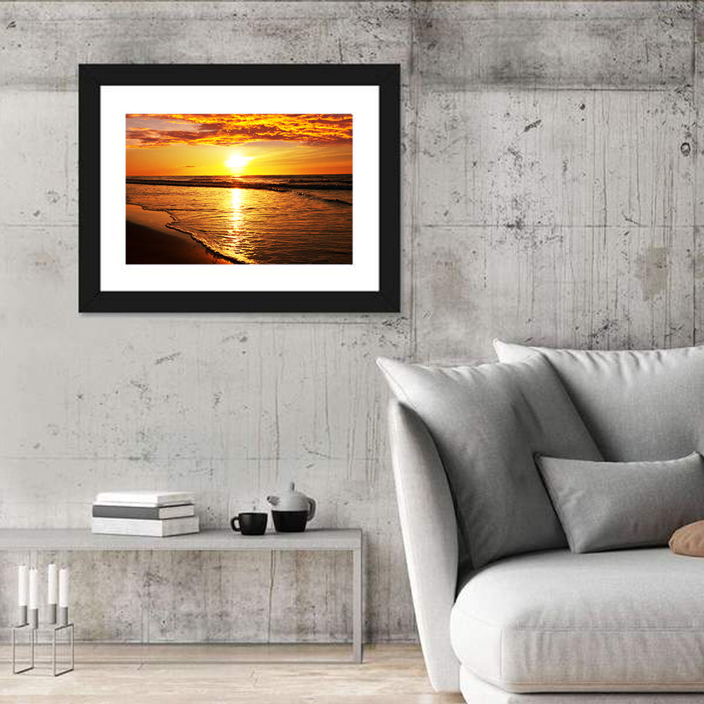 Golden Thai Beach Sunset Wall Art in a room, landscape