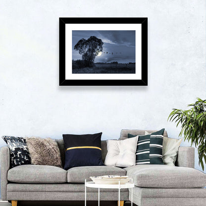 Moonlit Birds Over Quiet Field Wall Art