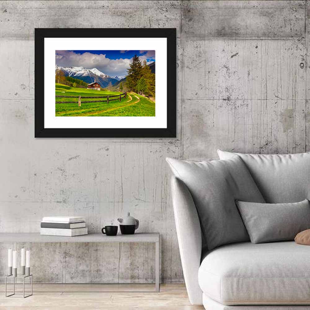 Alpine Meadow Cabin, Swiss Alps Wall Art