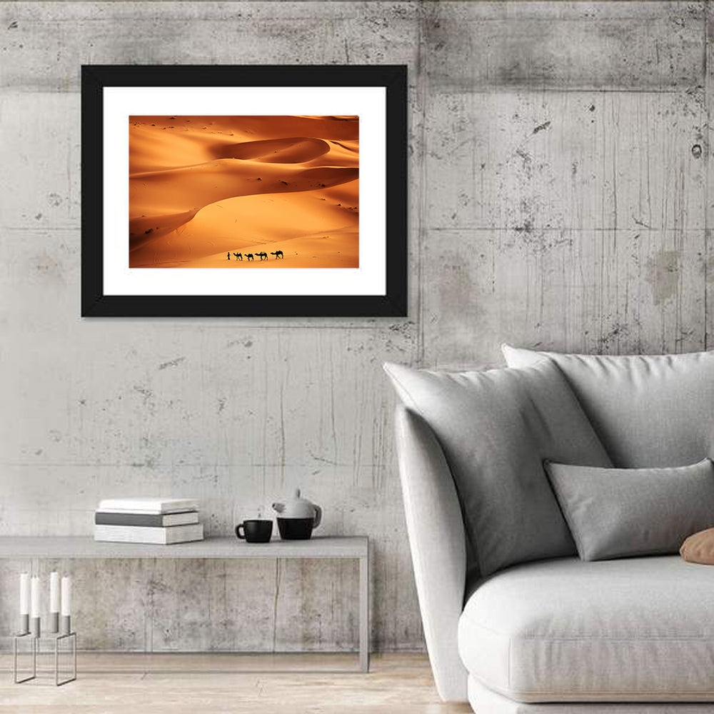 Desert Camel Caravan in Golden Dunes Wall Art