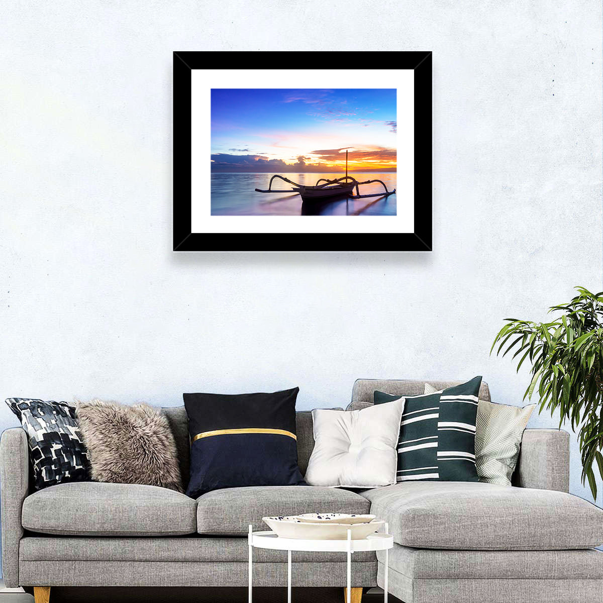 Jukung Fishing Boat at Sunset Wall Art