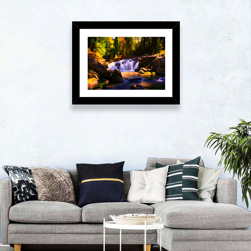 Autumn Mountain Waterfall Wall Art