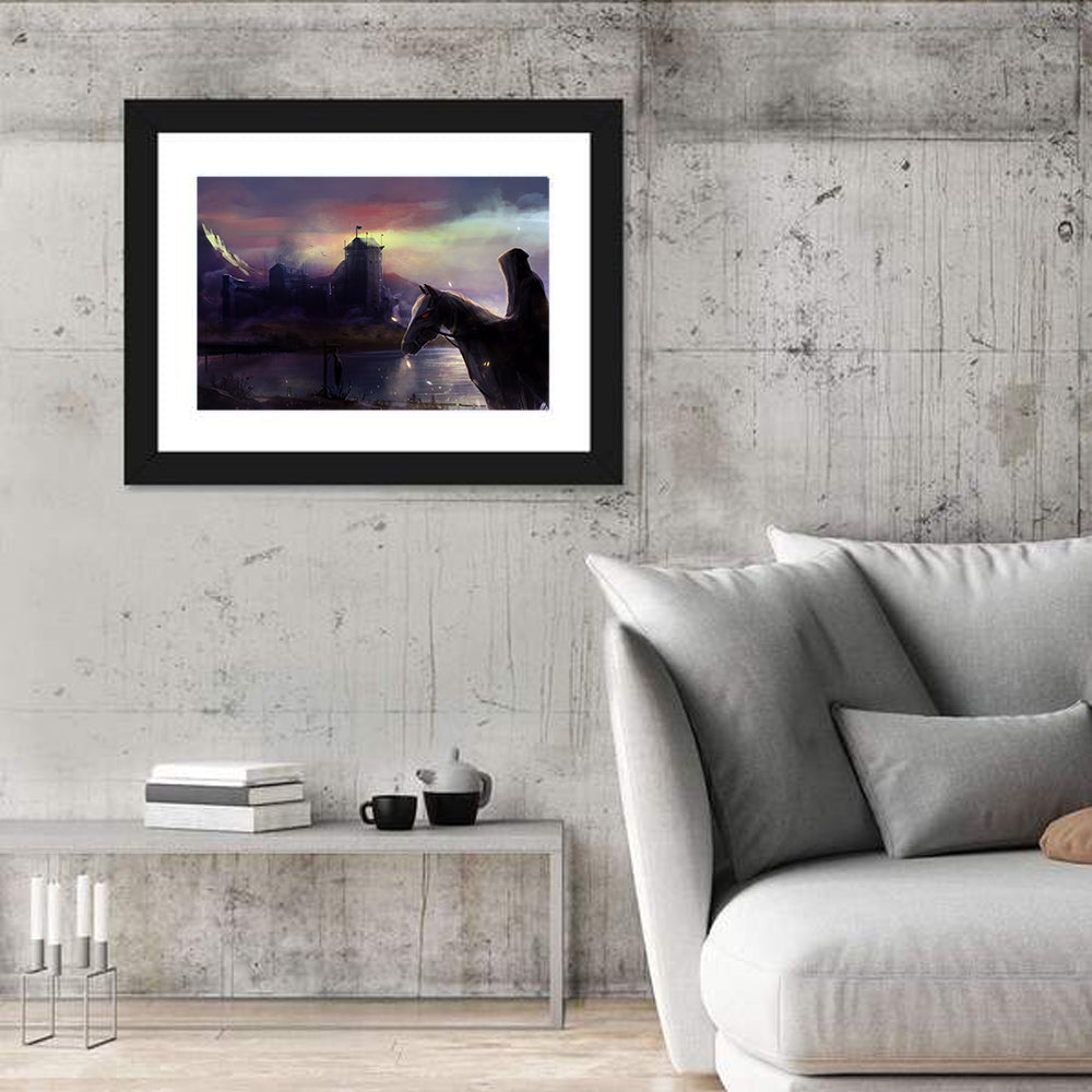 Horseman at Dusk by Misty Castle Wall Art