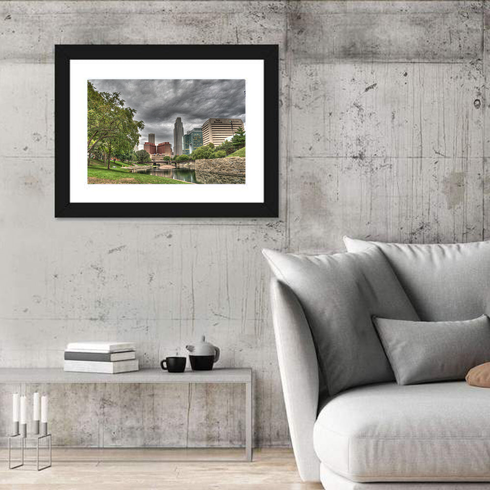 Omaha Skyline at Gene Leahy Mall Wall Art in a room, landscape