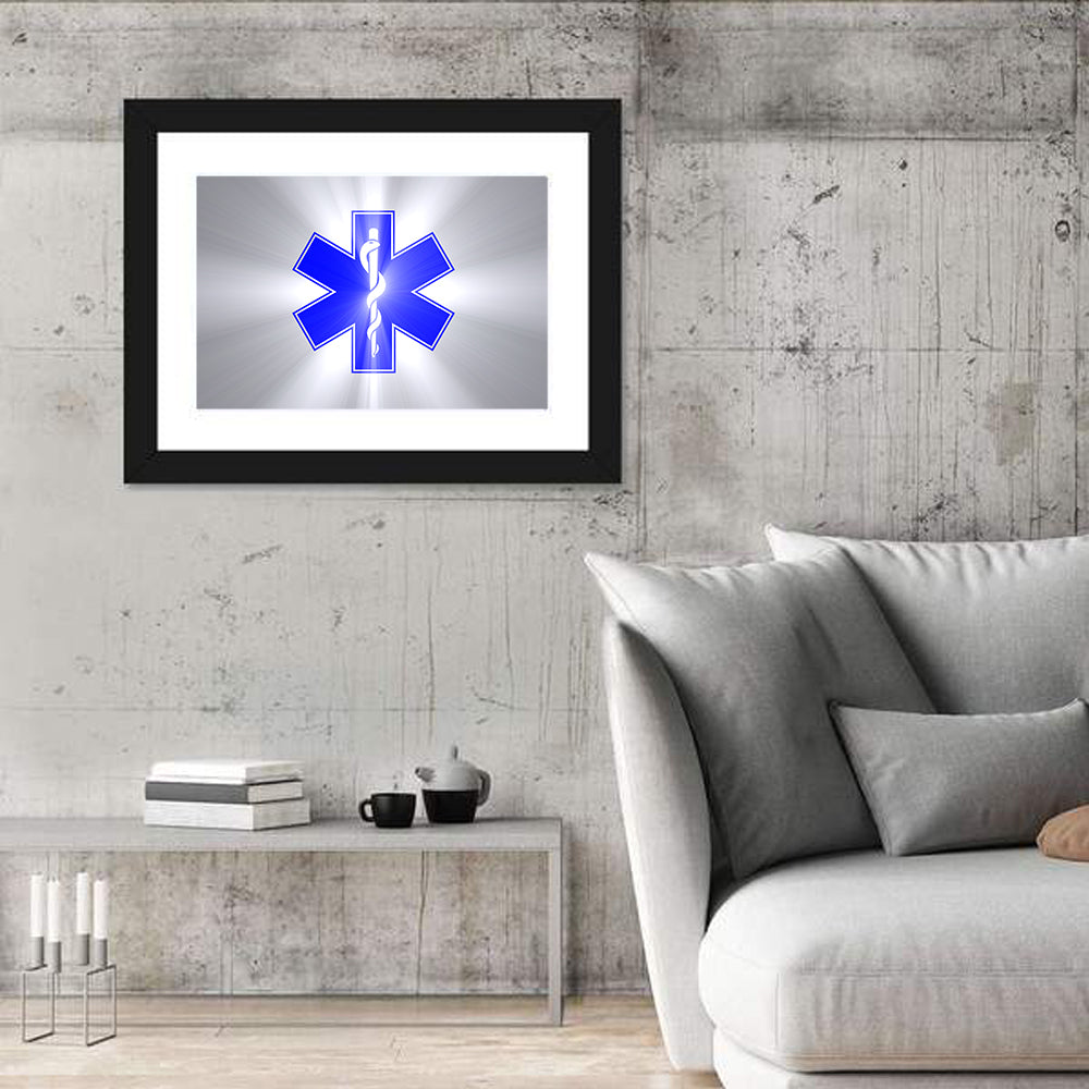Star of Life with Rod of Asclepius Wall Art in a room, landscape