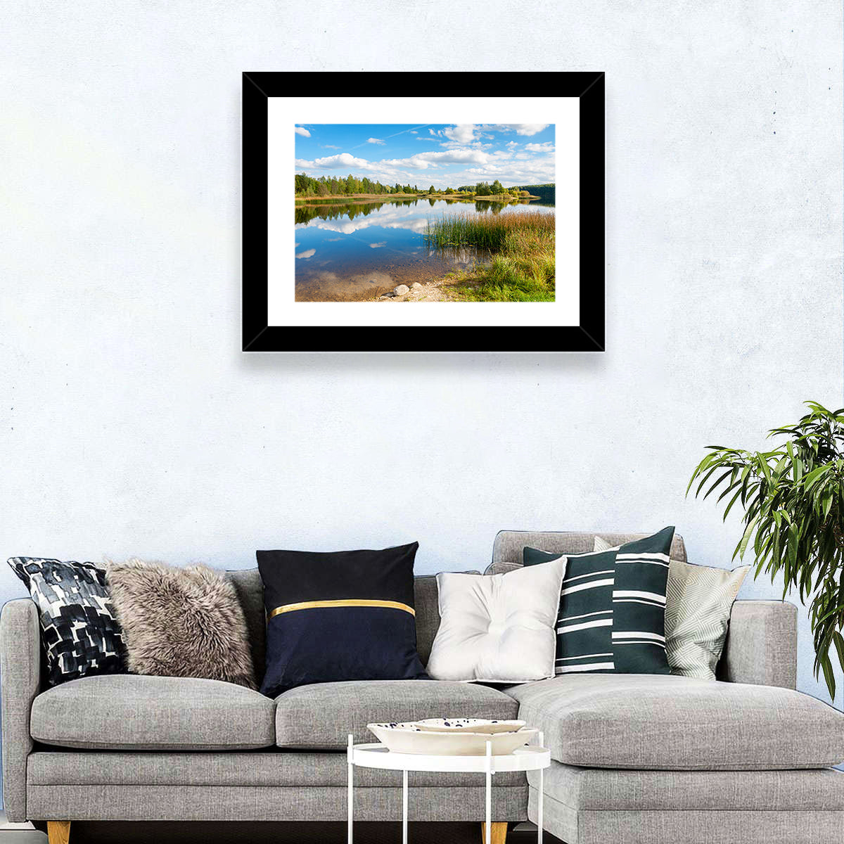 Paunkula Lake Reflections Wall Art in a room, landscape