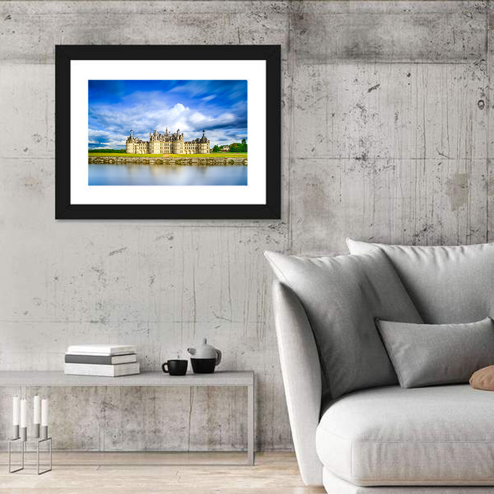 Château De Chambord Reflection Wall Art in a room, landscape
