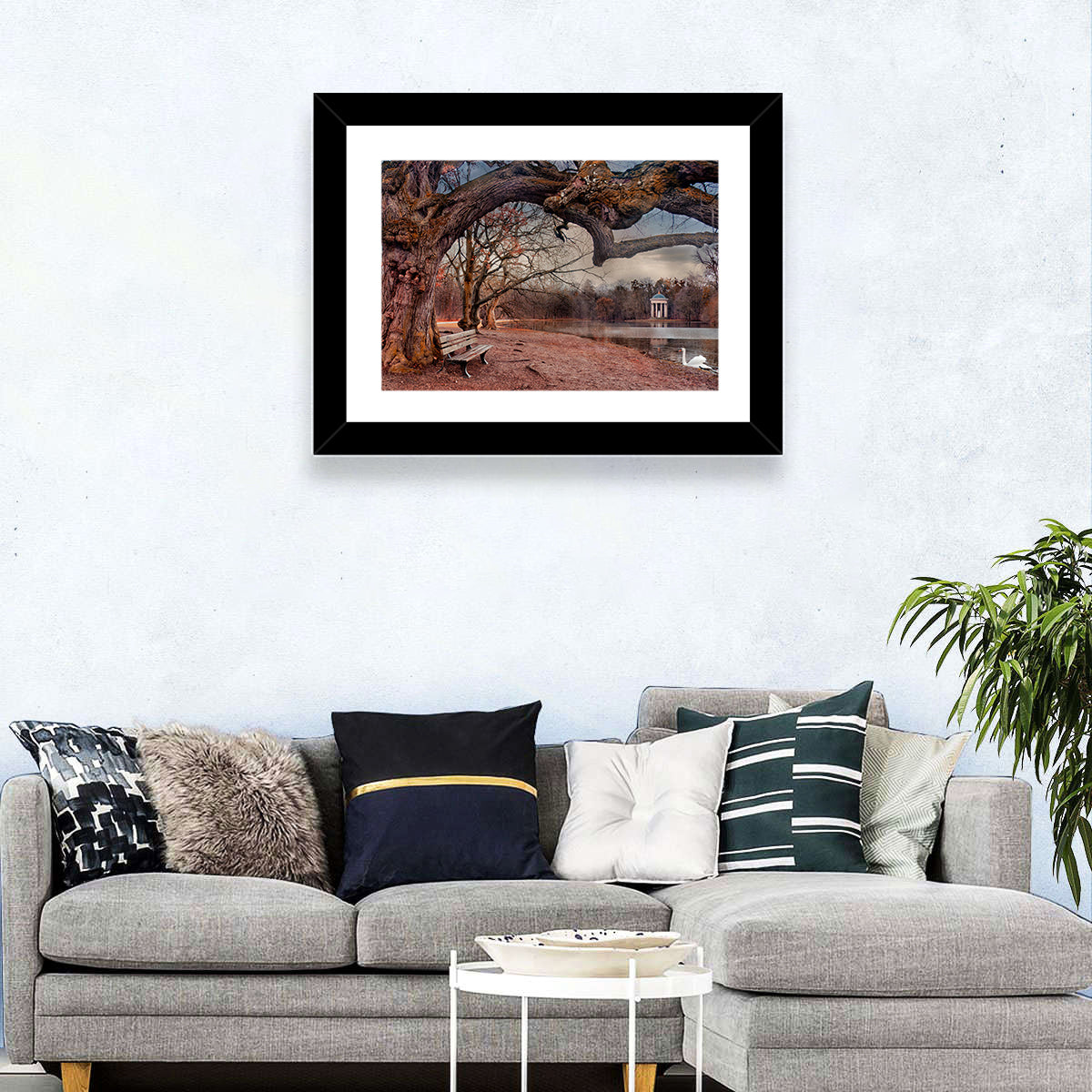 Autumn Pavilion with Swan Wall Art