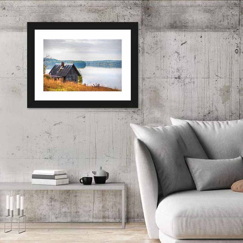 Salmon Lake Cabin Wall Art in a room, landscape
