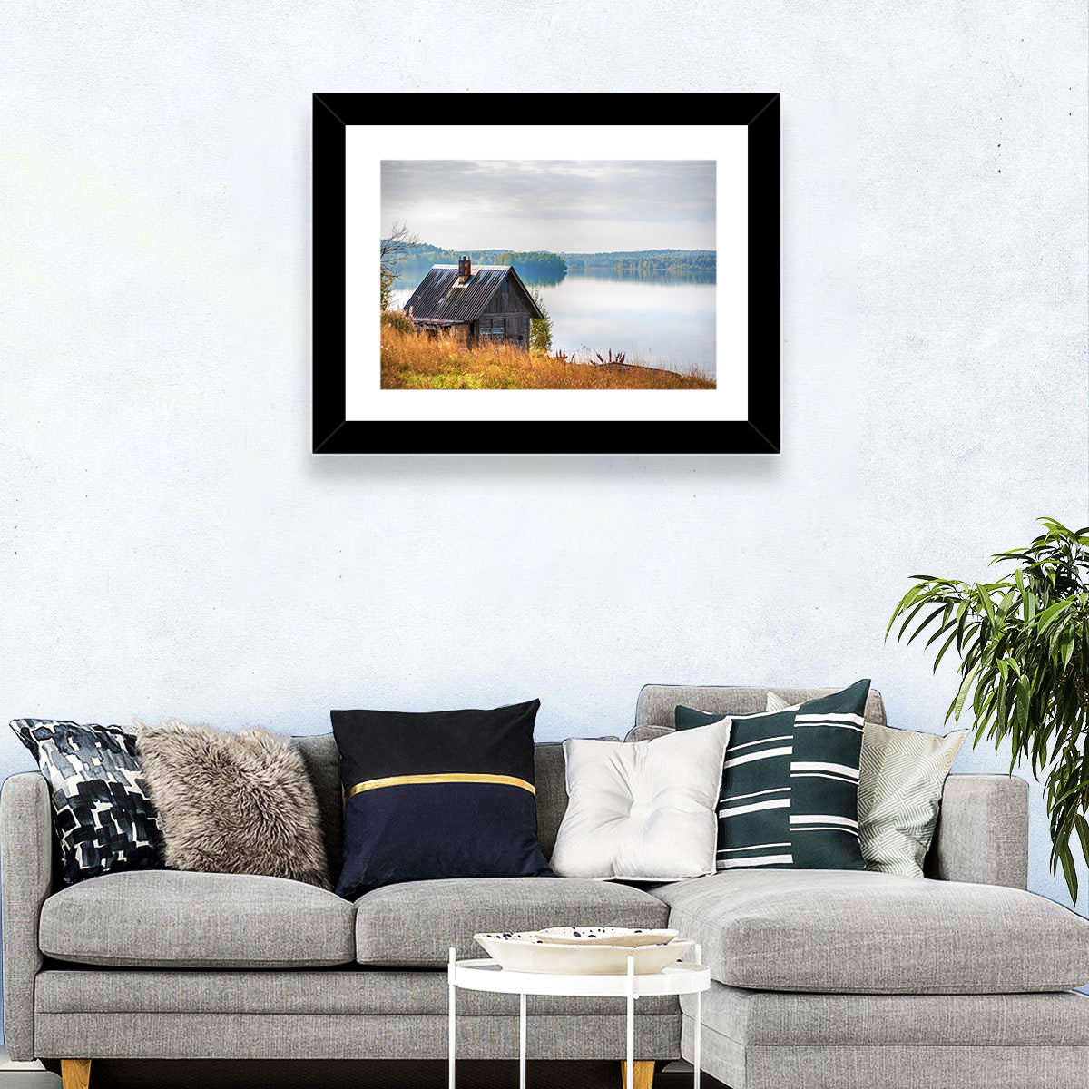 Salmon Lake Cabin Wall Art in a room, landscape