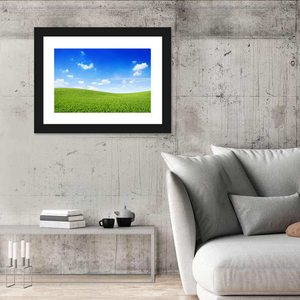 Rolling Green Meadow Under Blue Sky Wall Art